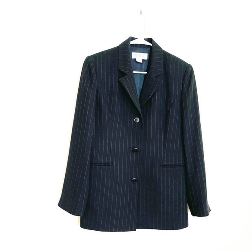 Petite Sophisticate Long Sleeve Button Down Suit Blazer Jacket 8 Black/White